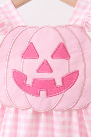 Pink Jack-O-Lantern Applique Ruffle Gingham Bubble
