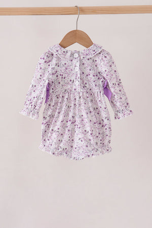 Purple floral smocked bow bubble