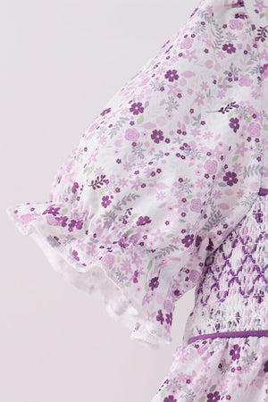 Purple floral smocked ruffle bloomer set