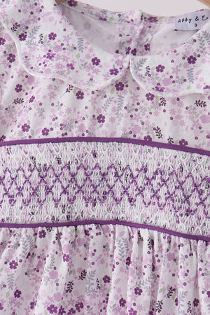 Purple floral smocked pants set