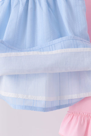 Blue Floral Smocked Lace Ruffle Pants Set