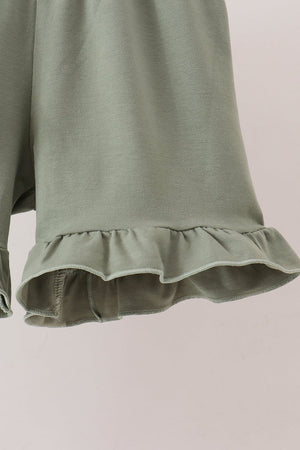 Sage pumpkin smocked gingham ruffle shorts set
