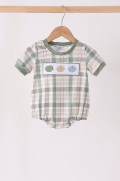 Green Pumpkin Embroidery Plaid Bubble