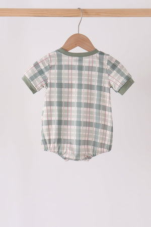 Green Pumpkin Embroidery Plaid Bubble