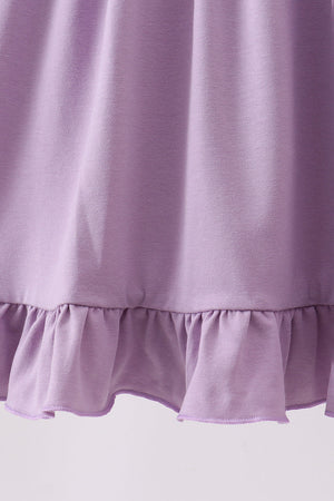 Purple character embroidery ruffle dress
