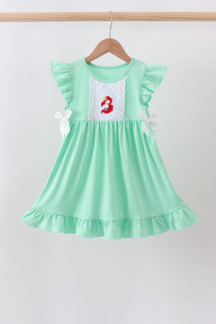 Green character embroidery ruffle dress