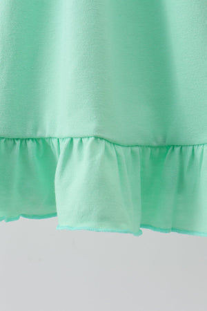 Green character embroidery ruffle dress