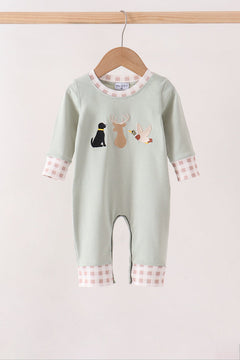 Sage hunting embroidery romper