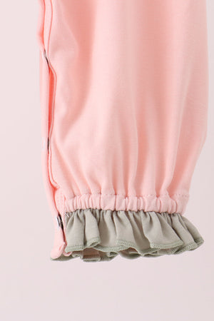 Pink pumpkin bow applique ruffle romper