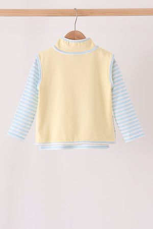 Blue airplane embroidery stripe vest set