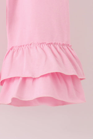 Pink football sequin stripe ruffle pants set