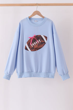 Blue football sequin mom&me top