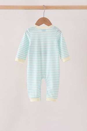 Green excavator french knot stripe romper