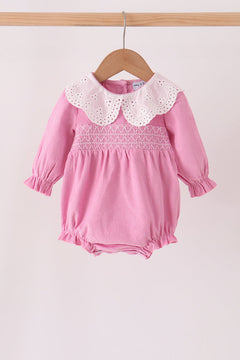 Pink corduroy lace smocked bubble