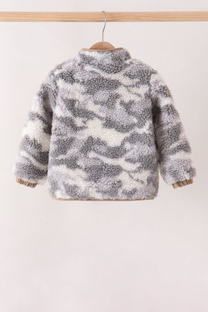 Grey camouflage fleece jacket
