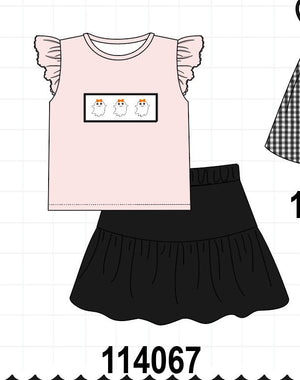 Pink Ghost Embroidery Ruffle Skorts Set