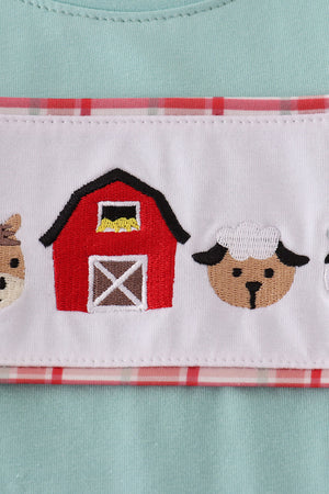 Green farm embroidery top