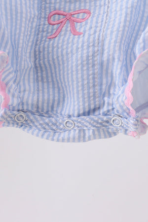 Blue Bow Embroidered Stripe Bubble