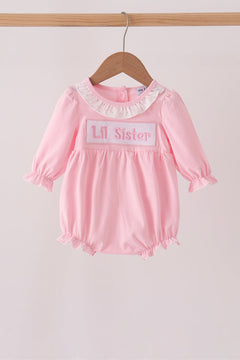 Pink Lil sister embroidery ruffle bubble