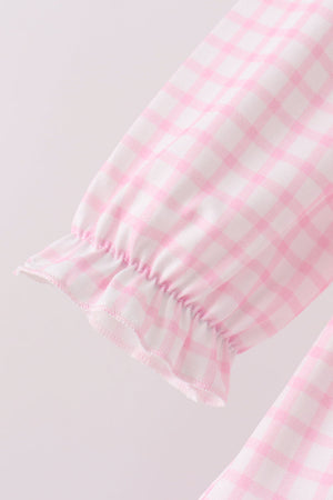 Pink Plaid Gingerbread Embroidery Ruffle Pants Set
