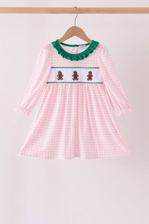 Pink Plaid Gingerbread Embroidery Ruffle Dress