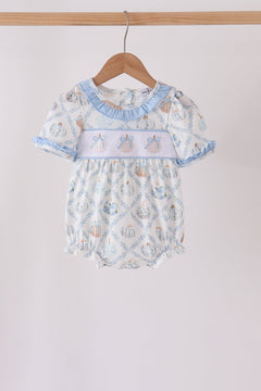 Blue pumpkin embroidery ruffle bubble