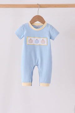 Blue pumpkin embroidery romper