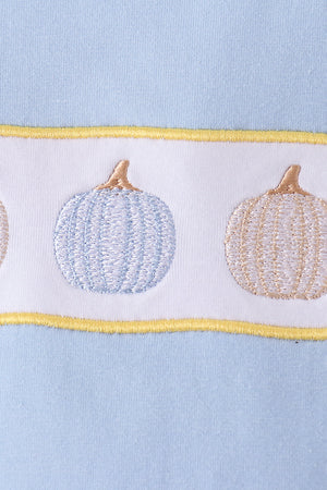Blue pumpkin embroidery top