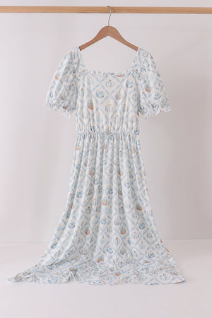 Blue pumpkin ruffle mom dress