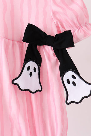 Pink ghost applique stripe bubble