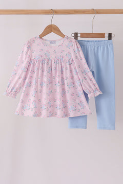Pink floral bow pants set