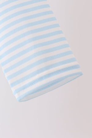 Blue turkey embroidery stripe top