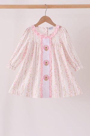Pink floral turkey embroidery ruffle dress