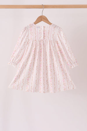 Pink floral turkey embroidery ruffle dress