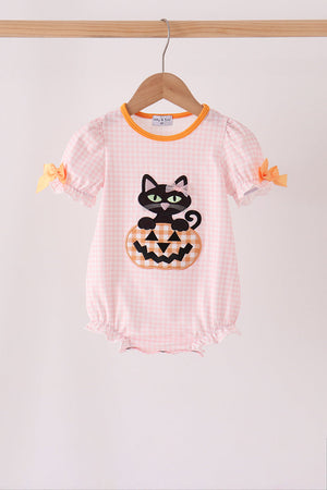 Pink cats Jack-O-Lantern applique bubble