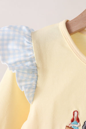 Beige character embroidery gingham bloomer set
