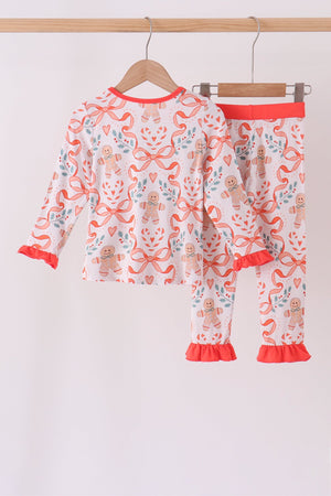Coral gingerbread bamboo ruffle pants set