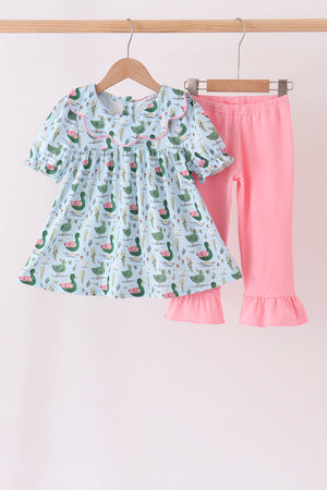 Green mallard ruffle pants set