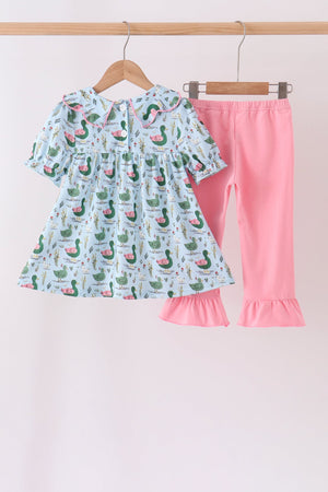 Green mallard ruffle pants set
