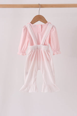 Pink santa claus dot applique ruffle 2pc set