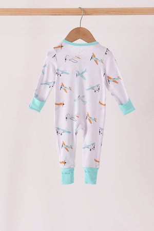 Airplane bamboo zipper romper