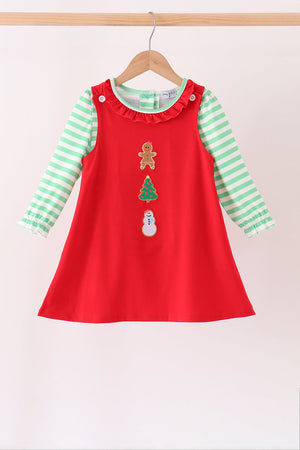 Red Gingerbread Tree Embroidery 2pc Set