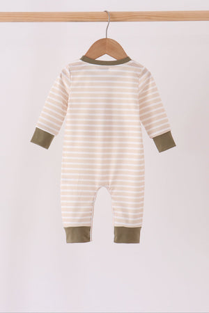Olive turkey applique stripe romper