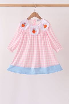 Pink Turkey Embroidery Gingham Dress
