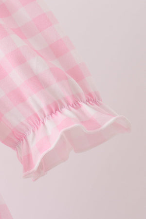 Pink Turkey Embroidery Gingham Dress