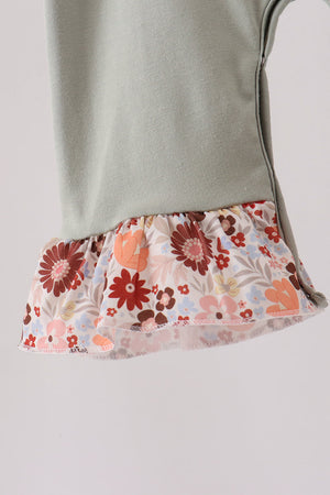 Sage Turkey Applique Ruffle Romper