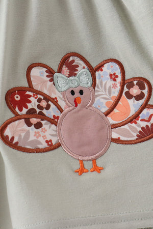Sage Turkey Applique Bow Bloomer Set