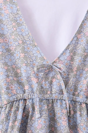 Blue Floral Ruffle Mom Dress