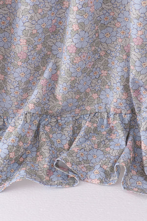 Blue Floral Ruffle Mom Dress