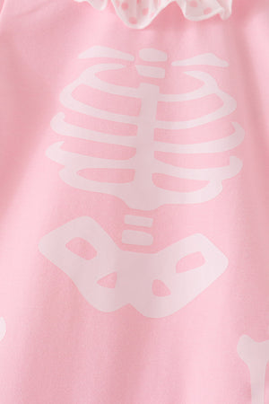 Pink skeleton print ruffle romper